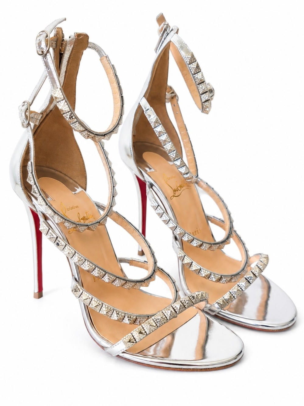 Christian Louboutin Forever Girl 100 Silver Strappy Stiletto Sandals EU 36